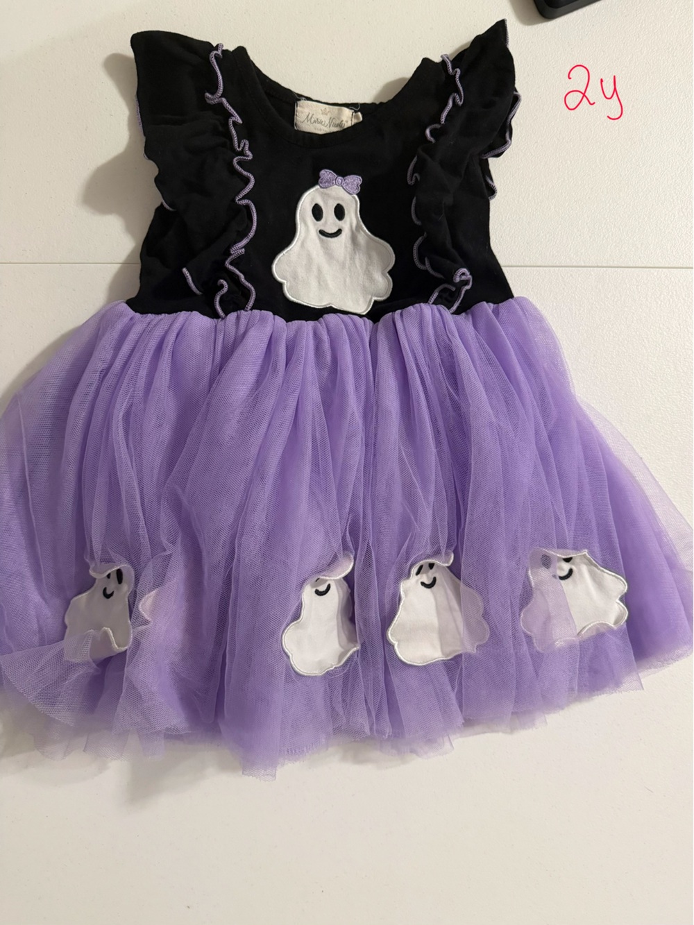 Kids Halloween Ghost Tulle Dress - Black & Purple
